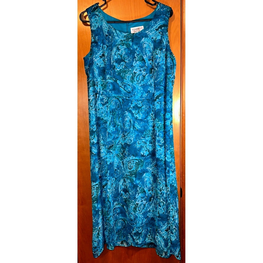 Studio I Petite Vintage Blue Paisley Sleeveless Chiffon Maxi Dress 16P